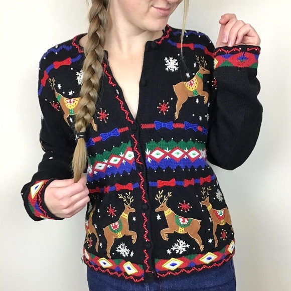 Vintage Sweaters - Vintage Segue Ugly Christmas Button Up Sweater
